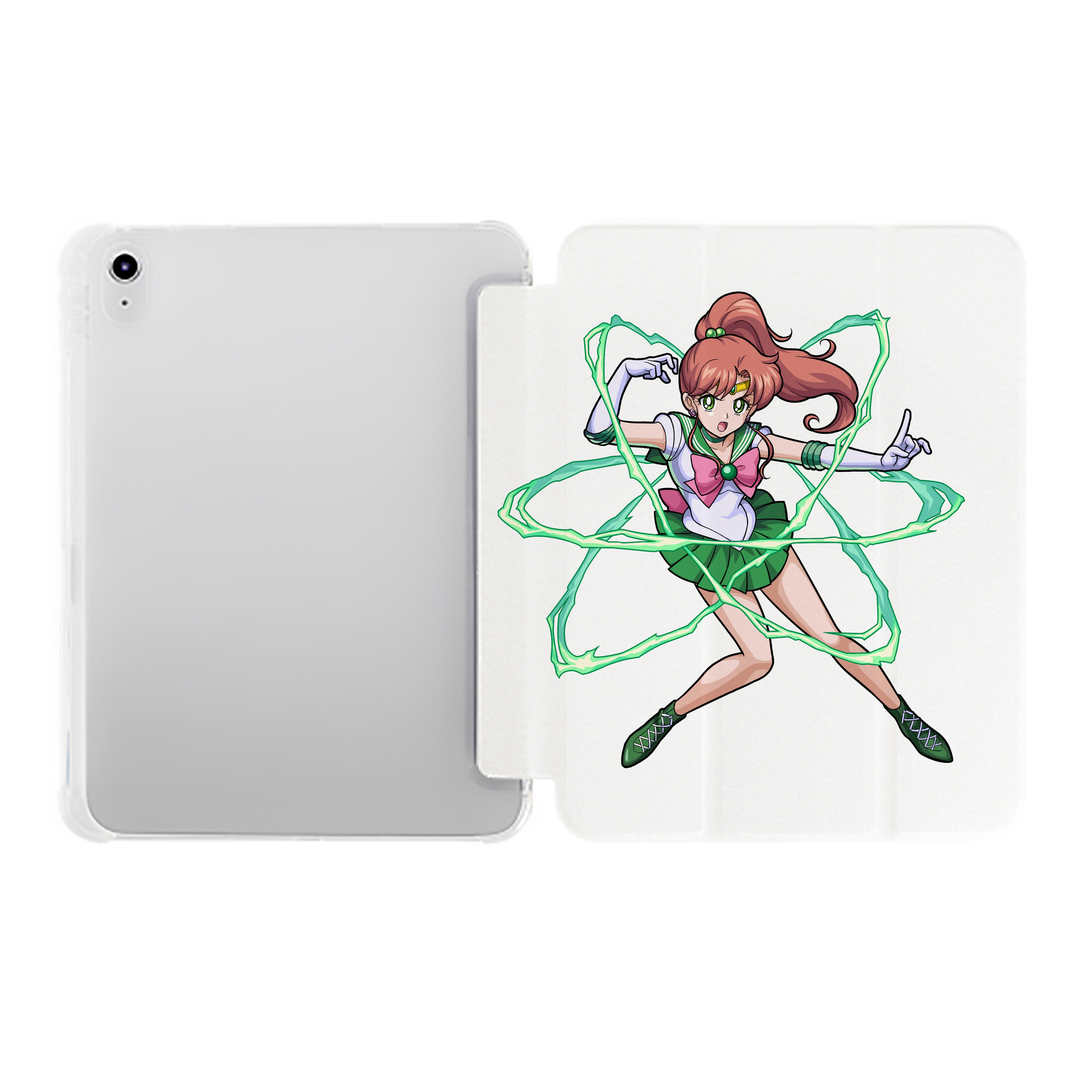 （画像用） 美少女戦士セーラームーン 木野 まこと きの まこと Sailor Moon Kino Makoto （セーラージュピター；Sailor Jupiter） IPad ケース ペン収納付き 三つ折りスタンド PUレザー×シリコン 対応機種9.5/10.5/10.9インチ